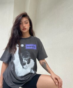 Vintage Oasis retro band oversized T-shirt popular loose punk high street creative short-sleeved American casual style T-shirt
