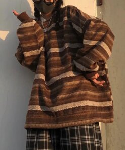 Vintage Striped Sweaters Women Autumn Winter Casual Oversized Long Sleeve Knitted Sweater Unisex Couples Hip Hop Pullovers Tops
