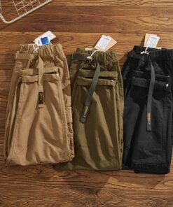 Vintage wash to do old loose straight cone cone pants multi-pocket tooling splicing 3D vertical cut casual pants men