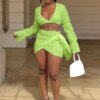 Buy WUHE Spring Waffle Texture Women 2 Piece Set Long Sleeve Crop Top Bow Tie Mini Skirt Matching Set Sexy Night Club Party Vestidos online shopping cheap