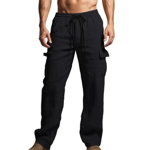 Buy Waist Drawstring Trousers with Pockets Comfortable Men's Elastic Waist Pants with Patch Pockets Soft Breathable for All-day online shopping cheap
