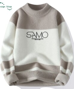 Warm Winter Sweater Half Height Collar Patchwork Slim Fit Sweaters Tops Knitted Jumper