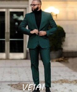 Wedding Dark Green Two Buttons Costume Homme Slim Fit Men Suits Masculino Terno Tuxedo Groom Prom Blazer 2 Pieces