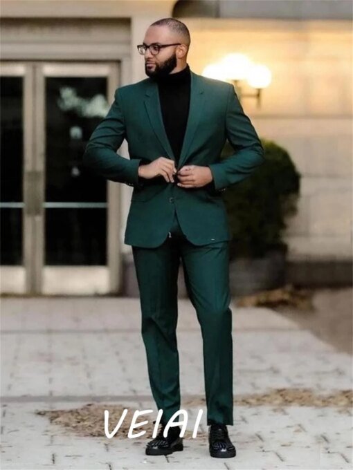 Buy Wedding Dark Green Two Buttons Costume Homme Slim Fit Men Suits Masculino Terno Tuxedo Groom Prom Blazer 2 Pieces online shopping cheap