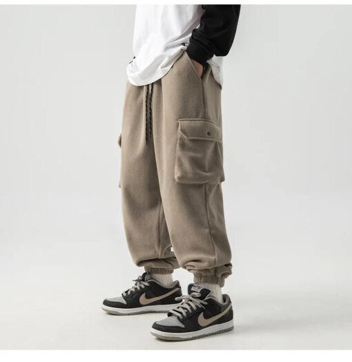 Buy Winter Men's Fleece Pants 2023 New Large Pocket Design Trousers Women Warm Thick Casual Cargo Pants Fashion Joggers Sweatpants online shopping cheap