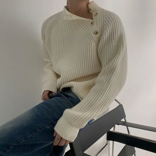 Buy Winter Men's Knitwear Thicker Sweater Button Turtleneck Warm Pullover Quality Male Slim Knitted Wool Sweaters for Spring A20 online shopping cheap