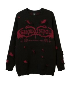 Winter Men’s Pullover High Street Vintage Sweater Broken Sanskrit Letter Jacquard Knitwear Loose Relaxed Unisex Knitted Top