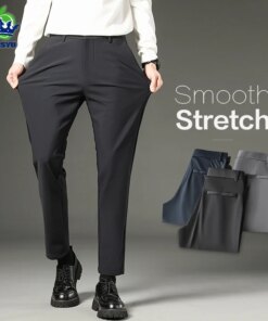Winter Stretch Suit Pants Men Thick Business Solid Color Slim Ankle-Length Casual Formal Office Trousers Male Plus Size 28-38