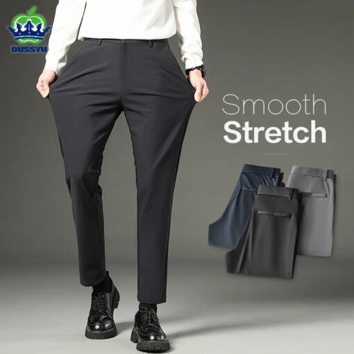 Buy Winter Stretch Suit Pants Men Thick Business Solid Color Slim Ankle-Length Casual Formal Office Trousers Male Plus Size 28-38 online shopping cheap
