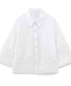 Withered Indie Folk Embroidery Hollow Out Short Shirt Fashion White Cotton Blouse Women Tops