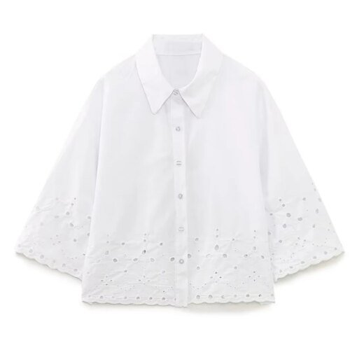 Buy Withered Indie Folk Embroidery Hollow Out Short Shirt Fashion White Cotton Blouse Women Tops online shopping cheap