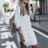Buy Women Casual Shirt Top Lapel Long Sleeve Pockets Single-breasted Solid Color Mid-Length Sun Protection Shirt Female Clothing online shopping cheap
