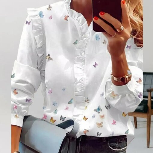 Buy Women Long-sleeved Shirt Vintage-inspired Women's Spring Shirt Floral Print Stand Collar Loose Fit for Effortless Style Comfort online shopping cheap