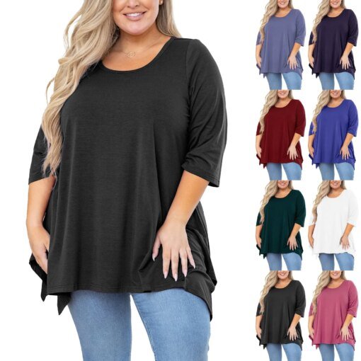 Buy Women Plus Size Blouses Tunic Tops For Women Fashion Female 3/4 Sleeve Summer Casual Shirt Loose Pullover Blusas Elegant Clothes online shopping cheap