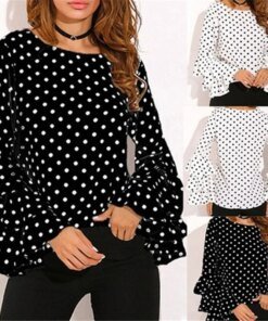 Women Polka Dot Blusas Shirts Spring Autumn Basic Fashion O Neck Long Sleeve Blouse Femininas Casual Tops Shirt 2022