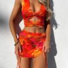 Buy Women Skirt Set Tie-dye Print Tie-up Halterneck Backless Vest with Drawstring Bodycon Skirt Summer 2 Pieces Outfit online shopping cheap