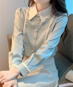 Buy Women Spring Autumn Blouses Shirts Lady Casual Long Sleeve Turn-down Collar Patchwork Blusas Tops DF4729 online shopping cheap