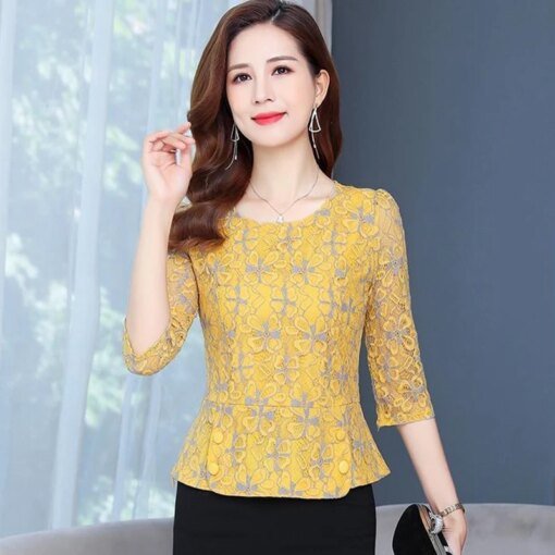Buy Women Spring Autumn Style Lace Blouses Shirts Lady Casual Half Sleeve O-Neck Lace Blusas Tops camisas mujer online shopping cheap