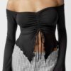 Buy Women Y2K Off Shoulder Blouse Long Sleeve Drawstring Split Crop Tops Casual Sexy Elegant Chic Aesthetic Shirts Streetwear online shopping cheap