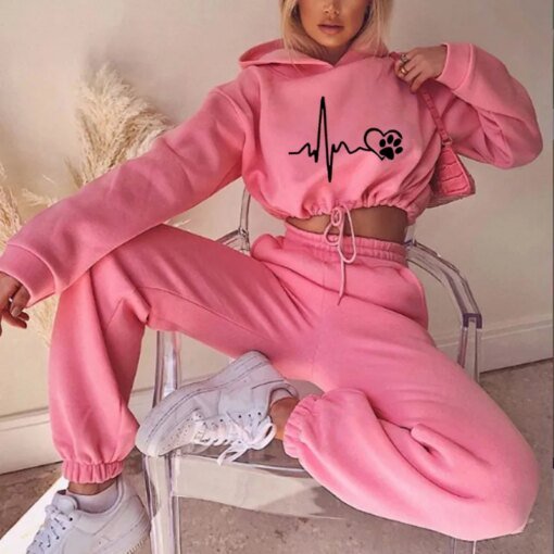 Buy Womens Hooded Tracksuit Drawstring Sports 2 Pieces Set Jogging Pullover Sweatshirts Pants Suit Home Sweatpants Trousers Outfits online shopping cheap