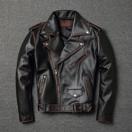 Buy YR!Free shipping.sales.classic motor biker genuine leather jacket.slim cowhide coat.fashion vintage leather clothing.plus size online shopping cheap