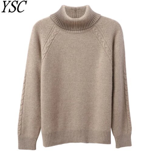 Buy YSC New Women's Knitting 100% Australian wool sweaters High flip collar Seven needle style thickened high-quality Warm pullover2 online shopping cheap