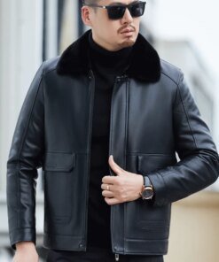 YXL-6621 Winter Thickened Men’s Jacket Sheepskin Coat Business Casual Polo Collar Natural Leather Coat Leather Fur One Piece