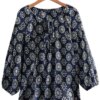 Buy ZANZEA 2023 Summer Women 3/4 Sleeve Blouses Floral Printed Lace-Up Round Neck Casual Loose Tops Vintage Kaftan Shirts Oversized online shopping cheap