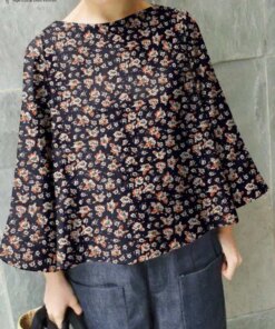 ZANZEA Casual Floral Printed Shirt Bohemian Holiday Loose Blouse Spring Long Sleeve Tops Woman Elegant Cotton Chemise Femme 2023