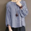 Buy ZANZEA Fashion Grid Printed Tops Woman 3/4 Sleeve O-Neck Blouse Female Casual Loose Blusas Elegant Holiday Beach Shirt Oversized online shopping cheap