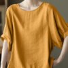 ZANZEA Vintage Women O Neck Short Sleeve Blouse Summer Tunic Tops Casual Loose Work Shirt Female Elegant Solid Blusas Oversize