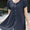 Buy ZANZEA Women Elegant Work Shirt Summer Short Sleeve Patchwork Blouse O-Neck Lace Blusas Femme Chemsie Casual Holiday Tops Tunic online shopping cheap