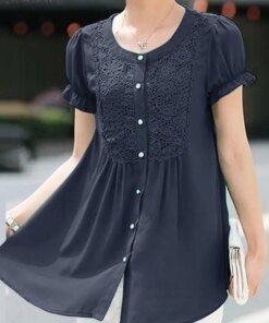 ZANZEA Women Elegant Work Shirt Summer Short Sleeve Patchwork Blouse O-Neck Lace Blusas Femme Chemsie Casual Holiday Tops Tunic