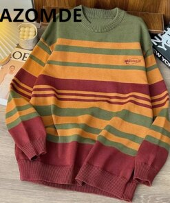 ZAZOMDE Unisex Streetwear Retro Striped Sweater Men Vintage Knitted Sweater Hip Hop Pullover Unisex Harajuku Sweater Soft Y2K