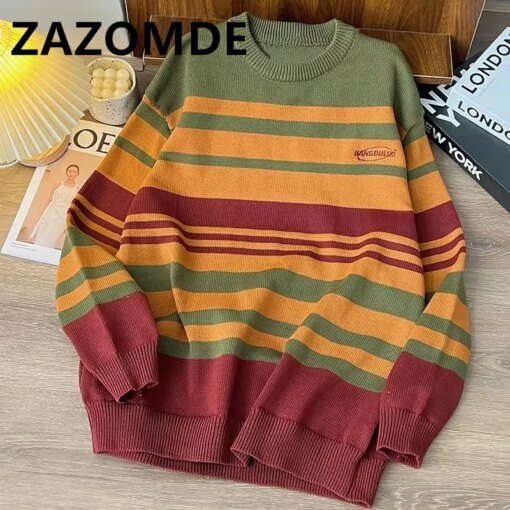 Buy ZAZOMDE Unisex Streetwear Retro Striped Sweater Men Vintage Knitted Sweater Hip Hop Pullover Unisex Harajuku Sweater Soft Y2K online shopping cheap