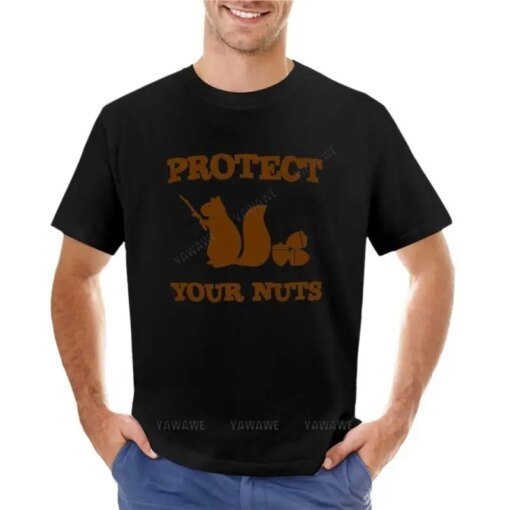 Buy cotton men t-shirt Squirrel protect your nuts T-Shirt cute clothes t-shirts man sweat shirts