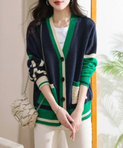 long cardigan luxury women korean fashion clothes sweaters for women 2023 v-neck patchwork 90s vintage clothes knitwears jersey