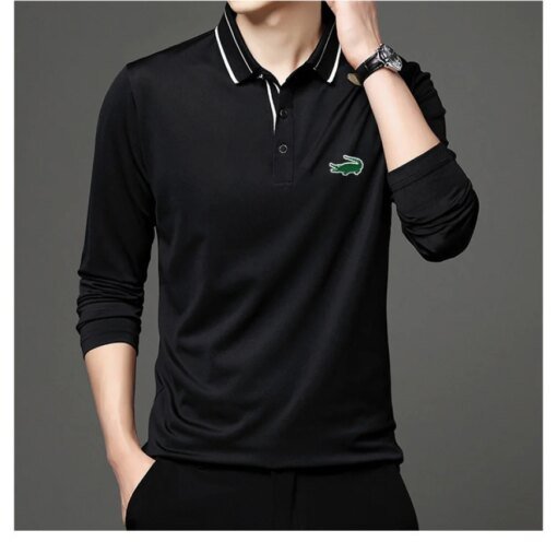 Buy men clothing long sleeve tees2023 Spring and Autumn New Polo Neck Breathable Fashion Casual Long Sleeve T-shirt POLO Shirtt shir online shopping cheap