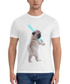 men t-shirt Pug with Lightsaber Graphic T-Shirt man clothes mens plain t shirts summer male tee-shirt