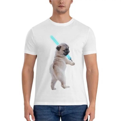 Buy men t-shirt Pug with Lightsaber Graphic T-Shirt man clothes mens plain t shirts summer male tee-shirt online shopping cheap