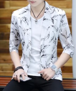 mens blazer suit top summer jacket half sleeve mens Slim Fit Single breasted coat thin jacket printing casual Fashion