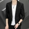 Buy mens fashion printing summer top jacket middle sleeve suit jacket Slim Fit Small Coat online shopping cheap