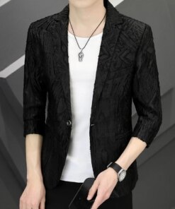 mens fashion printing summer top jacket middle sleeve suit jacket Slim Fit Small Coat