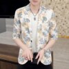 Buy mens printing summer Single breasted buckle jacket top Slim Fit Suit Casual Men's One buckle jacket coat online shopping cheap