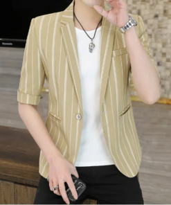 mens thin stripe casual blazer suit top jacket Fashion Slim Fit Single breasted coat
