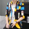 Buy mens youth printing short sleeve jacket fashion top coat fashion suit jacket mens Slim Fit Small Coat online shopping cheap
