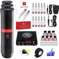 Dragonahwk Complete Tattoo Pen Kit Rotary Atom M1 Machine Power Supply 20Pcs Cartridges Needles Foot Pedal