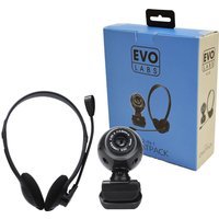 Evo Labs HC-01 Webcam and Headset Chatpack, 640×480, USB 2.0 Webcam with 30fps, photo and video capture, 3.5mm Headset with Volume Control and Adjustable Microphone