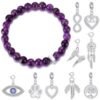 Faceted Amethyst Gemstone Stretch Bracelet with Charm Created with Zircondia® Crystals buy online shopping cheap sale