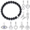 Faceted Black Onyx Gemstone Stretch Bracelet with Charm Created with Zircondia® Crystals buy online shopping cheap sale